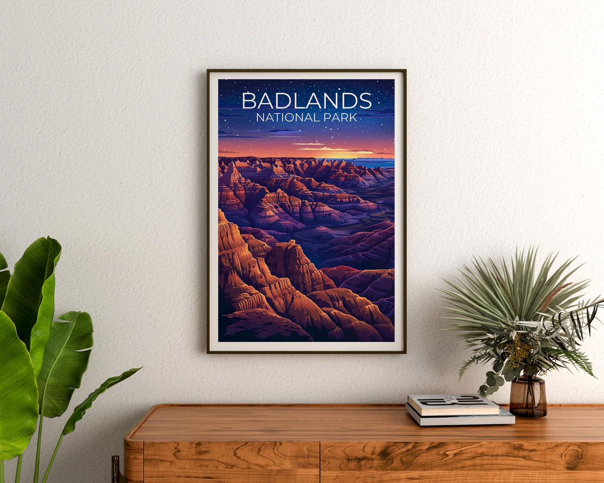 Badlands National Park Poster - Night Sky Buttes Print