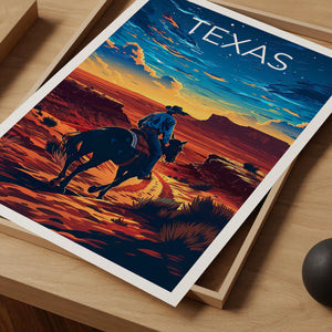 Texas Cowboy Print, Desert Sunset Horse Rider Poster