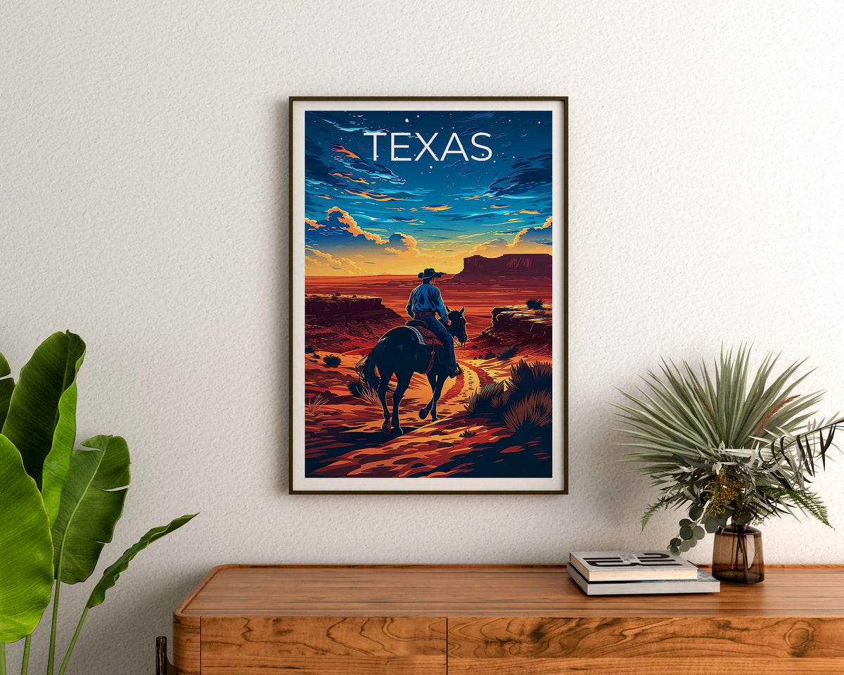 Texas Cowboy Print, Desert Sunset Horse Rider Poster