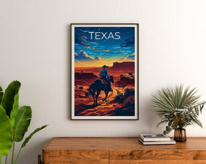 Texas Cowboy Print, Desert Sunset Horse Rider Poster
