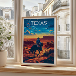 Texas Cowboy Print, Desert Sunset Horse Rider Poster