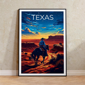 Texas Cowboy Print, Desert Sunset Horse Rider Poster