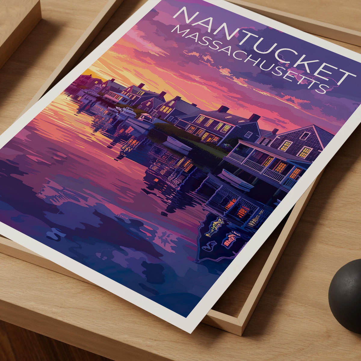 Nantucket Massachusetts Harbor Sunset Poster, Waterfront