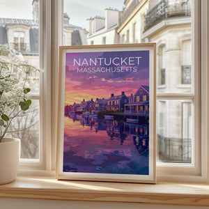 Nantucket Massachusetts Harbor Sunset Poster, Waterfront