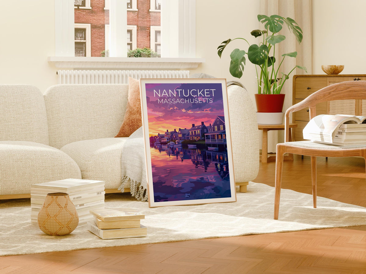 Nantucket Massachusetts Harbor Sunset Poster, Waterfront