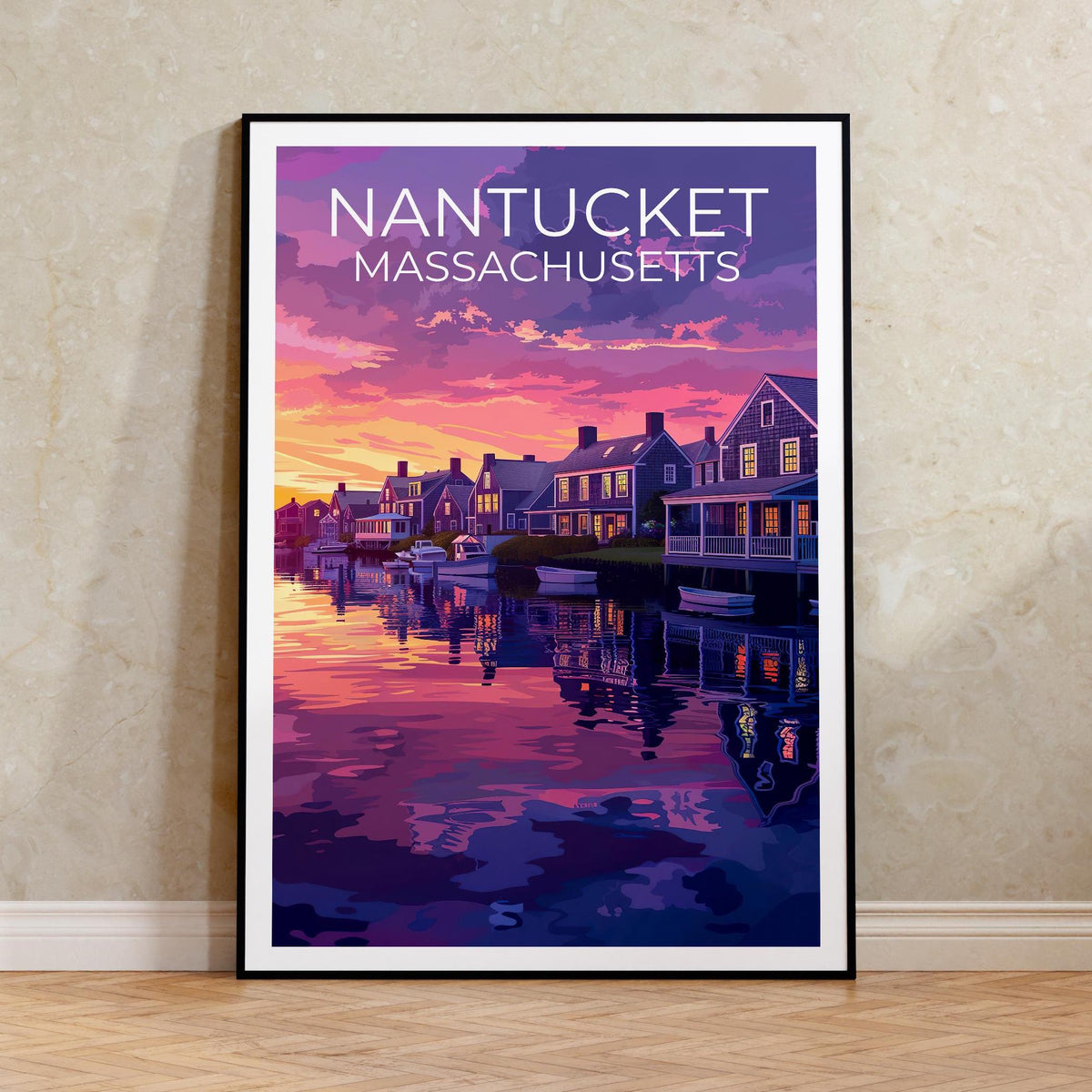 Nantucket Massachusetts Harbor Sunset Poster, Waterfront