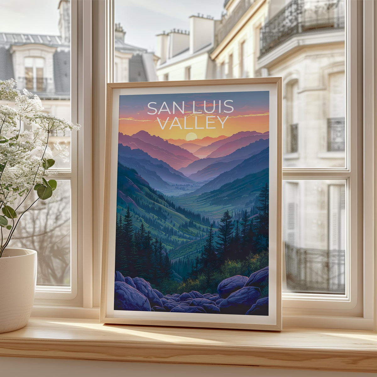San Luis Valley Poster — Colorado Peaks in Sunset Hues