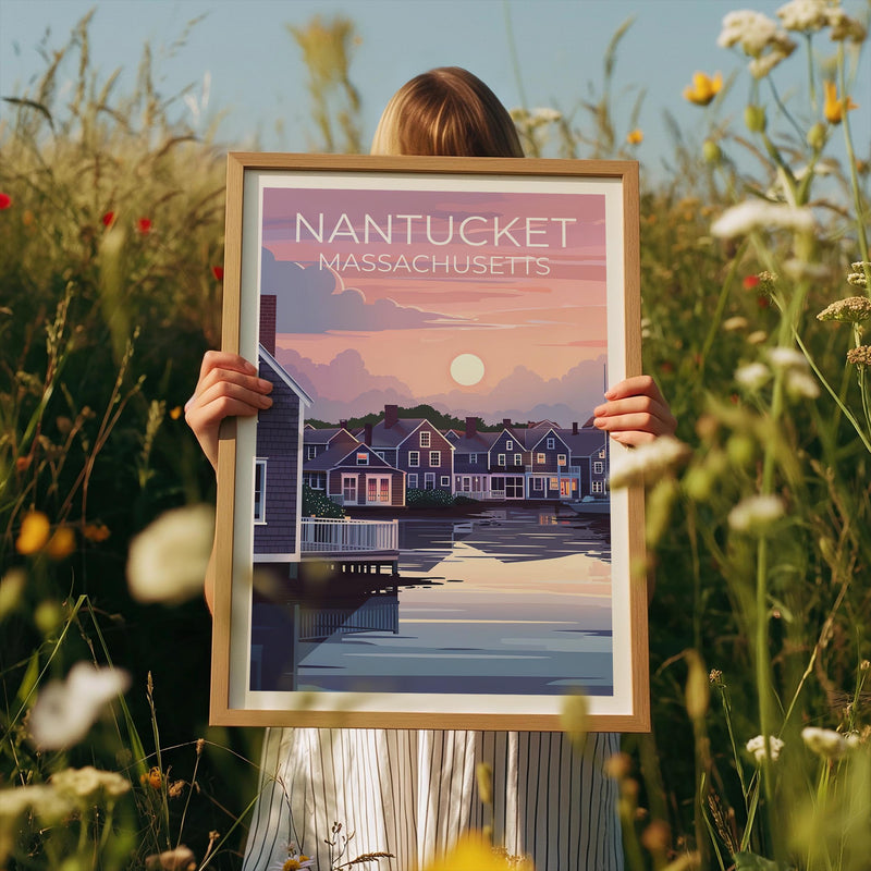 Nantucket Massachusetts Poster Waterfront Cottages Sunset