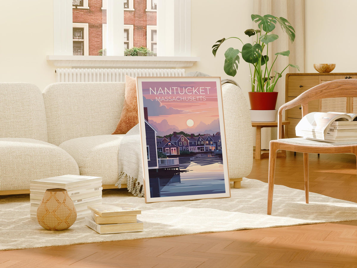 Nantucket Massachusetts Poster Waterfront Cottages Sunset