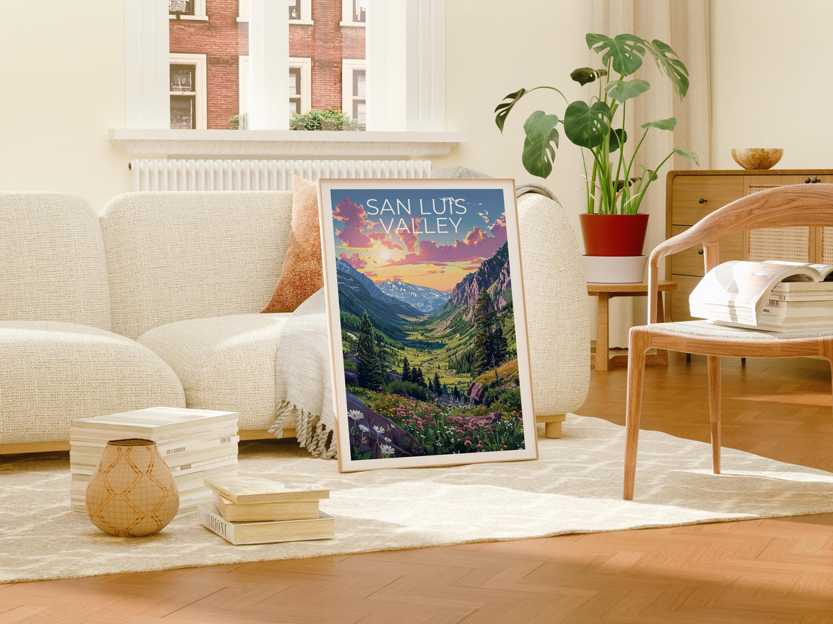 San Luis Valley Colorado Poster Snowy Mountain Sunset