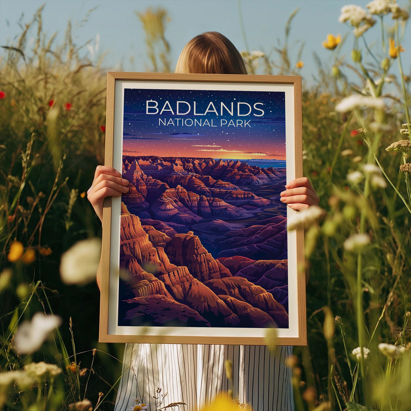 Badlands National Park Poster - Night Sky Buttes Print