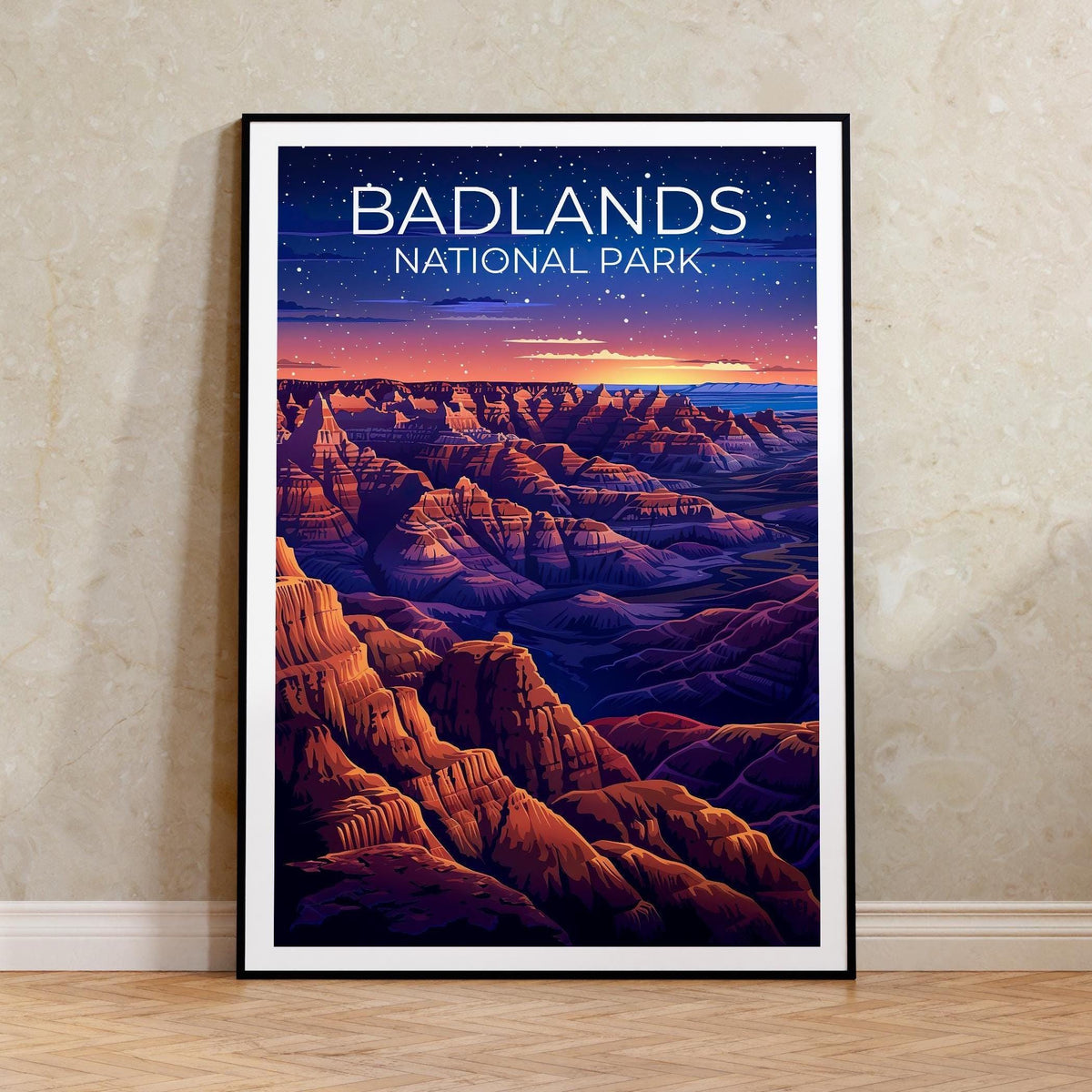Badlands National Park Poster - Night Sky Buttes Print