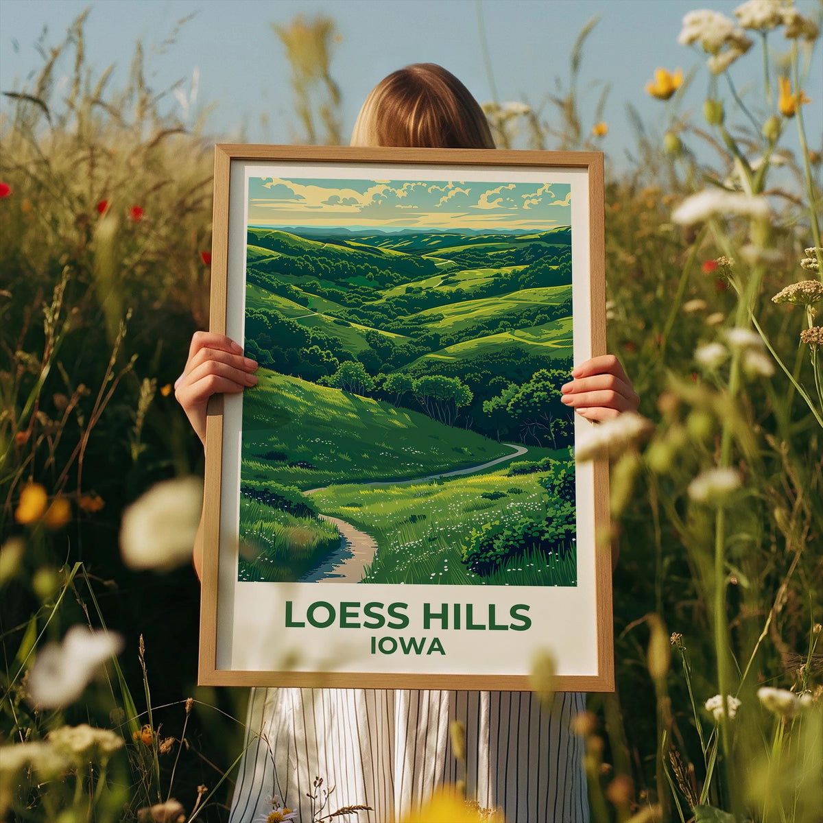 Loess Hills Iowa Poster – Rolling Prairie Hills Trail Art