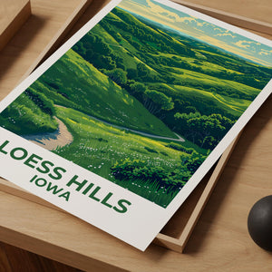 Loess Hills Iowa Poster – Rolling Prairie Hills Trail Art