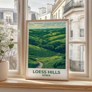 Loess Hills Iowa Poster – Rolling Prairie Hills Trail Art