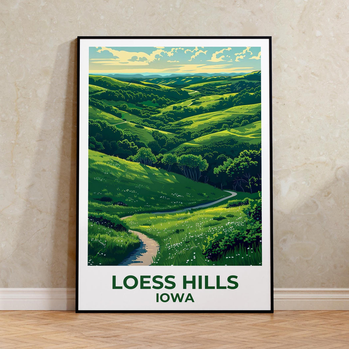 Loess Hills Iowa Poster – Rolling Prairie Hills Trail Art