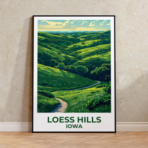 Loess Hills Iowa Poster – Rolling Prairie Hills Trail Art