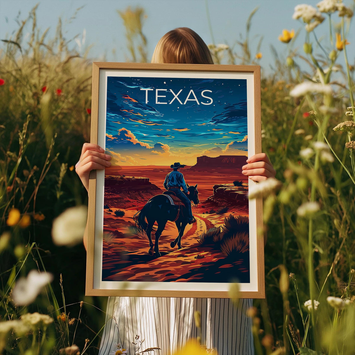 Texas Cowboy Print, Desert Sunset Horse Rider Poster