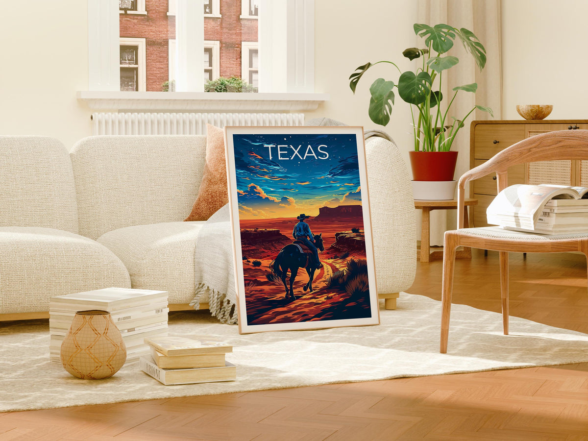 Texas Cowboy Print, Desert Sunset Horse Rider Poster