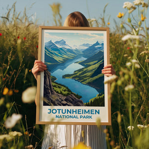 Jotunheimen Poster: Norway Snowy Peaks & Glacial Lake