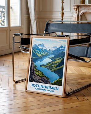 Jotunheimen Poster: Norway Snowy Peaks & Glacial Lake