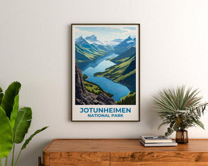 Jotunheimen Poster: Norway Snowy Peaks & Glacial Lake