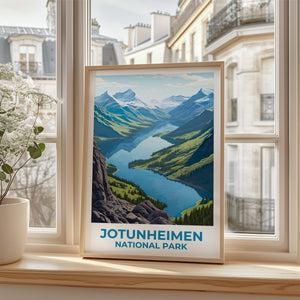 Jotunheimen Poster: Norway Snowy Peaks & Glacial Lake