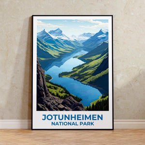 Jotunheimen Poster: Norway Snowy Peaks & Glacial Lake