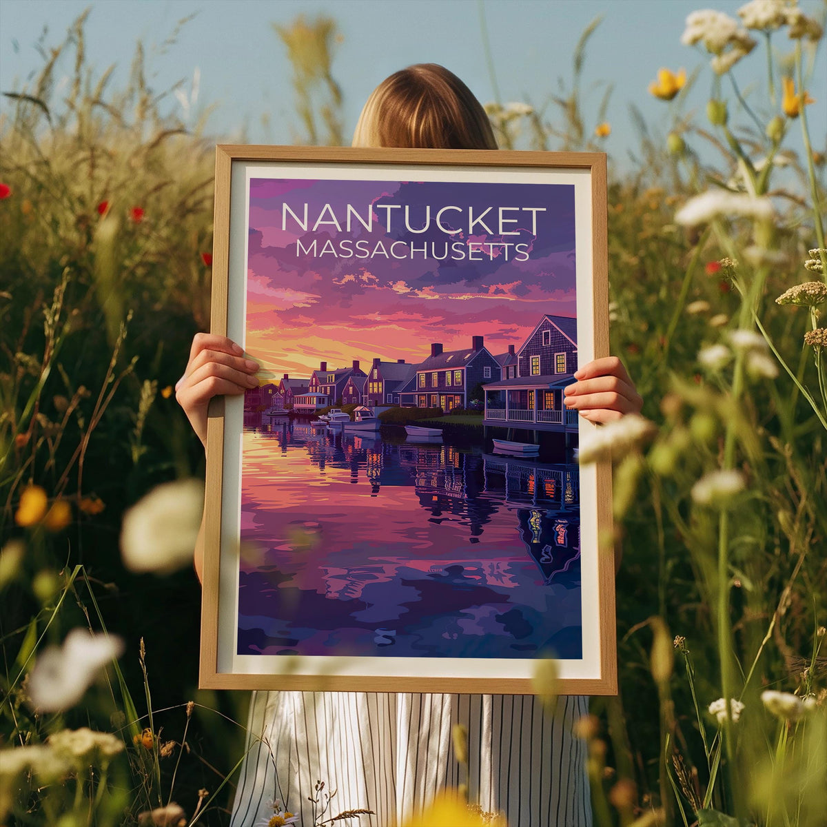 Nantucket Massachusetts Harbor Sunset Poster, Waterfront