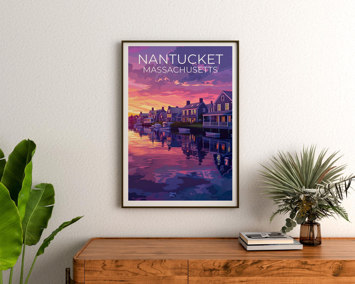 Nantucket Massachusetts Harbor Sunset Poster, Waterfront