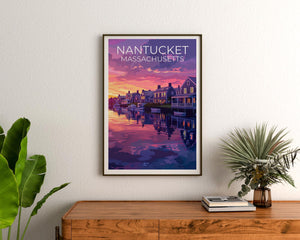 Nantucket Massachusetts Harbor Sunset Poster, Waterfront