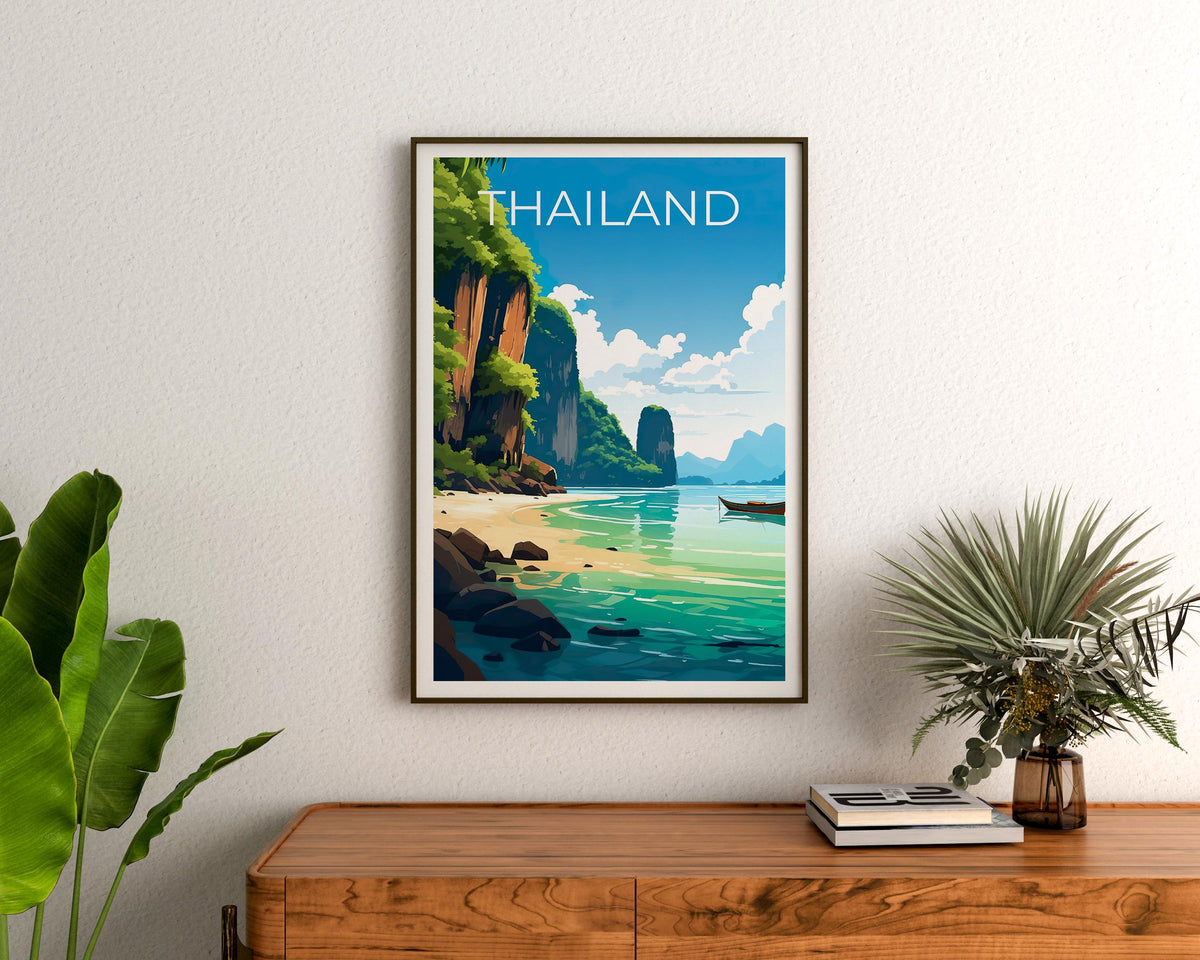Phuket Thailand Print, Limestone Cliffs Beach Poster