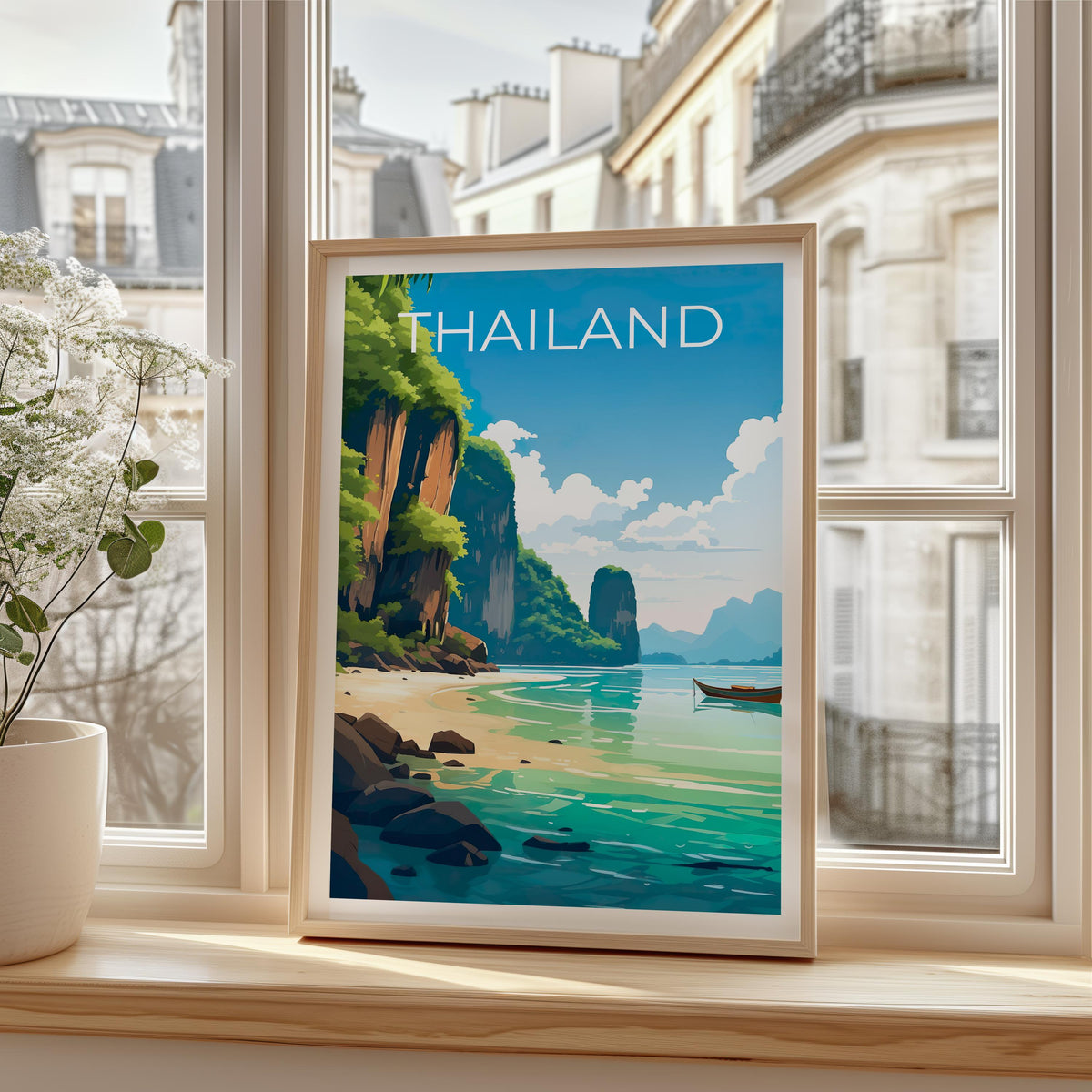Phuket Thailand Print, Limestone Cliffs Beach Poster