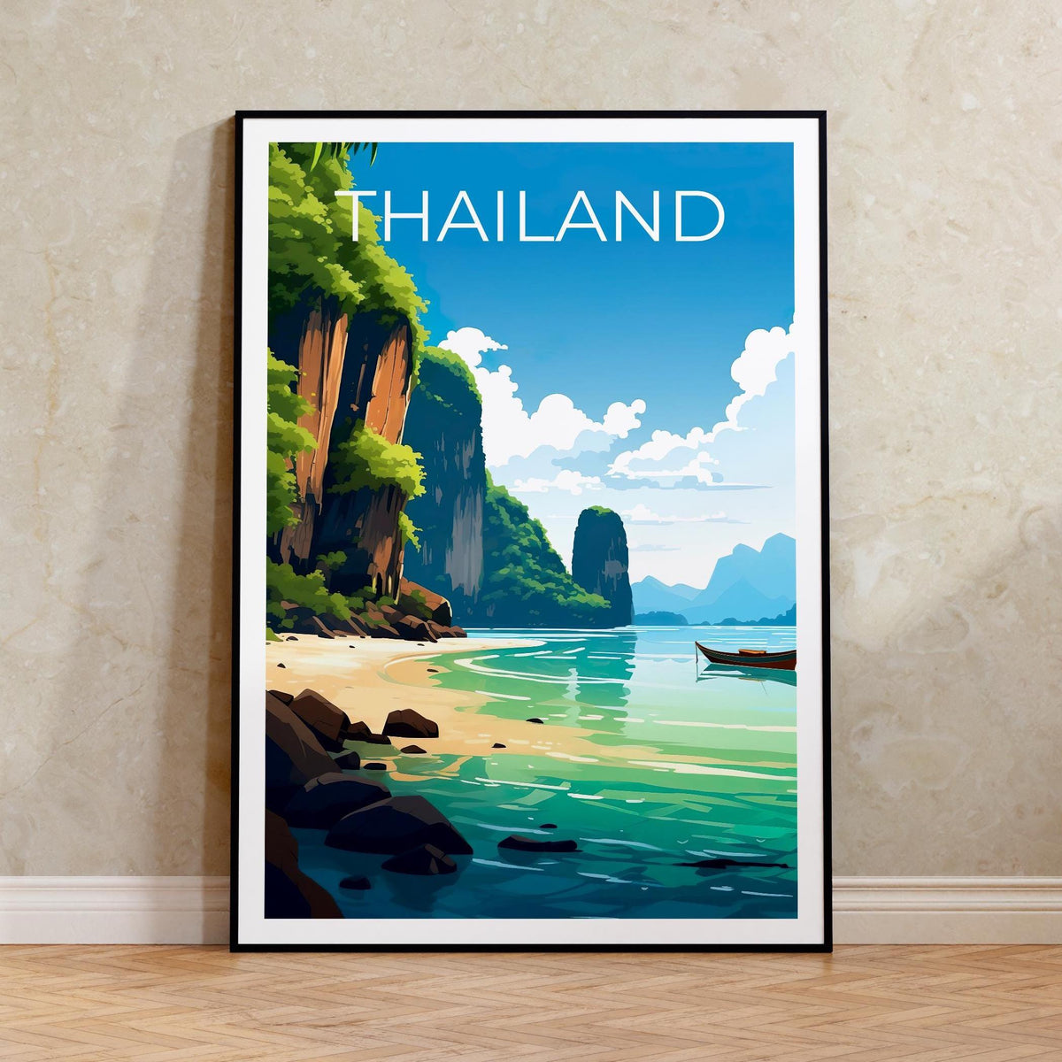 Phuket Thailand Print, Limestone Cliffs Beach Poster