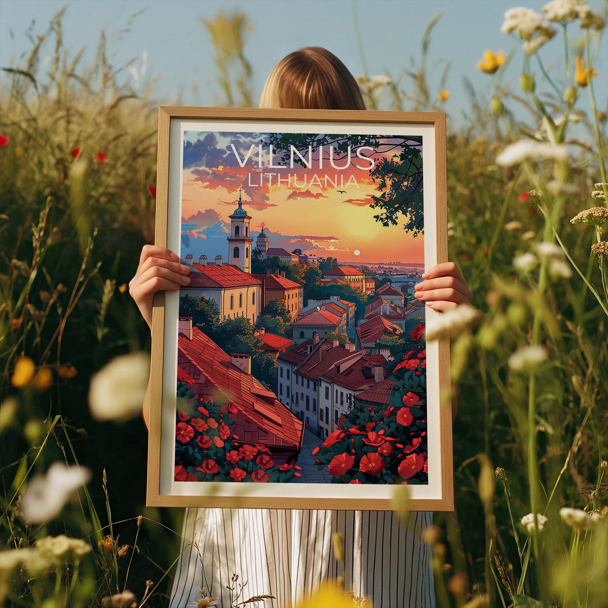 Vilnius Poster - Lithuanian Old Town Rooftops Sunset