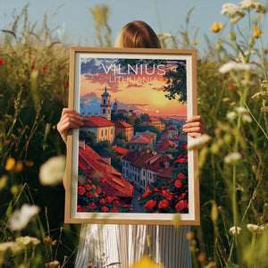 Vilnius Poster - Lithuanian Old Town Rooftops Sunset