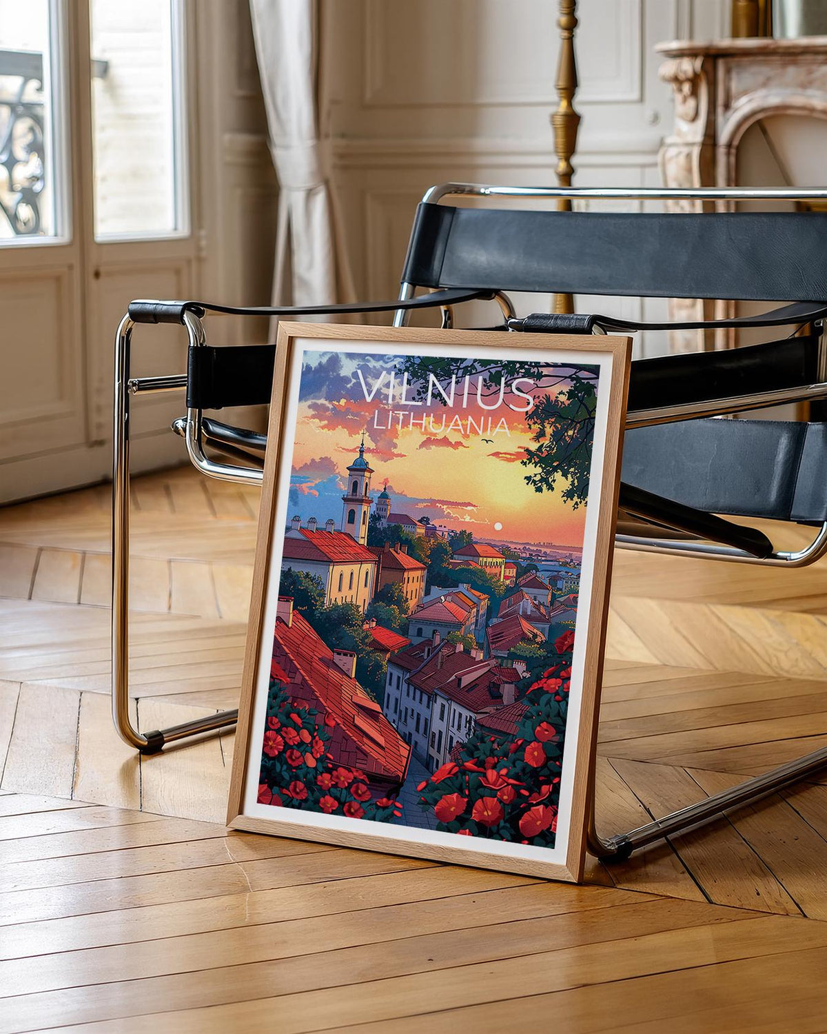 Vilnius Poster - Lithuanian Old Town Rooftops Sunset