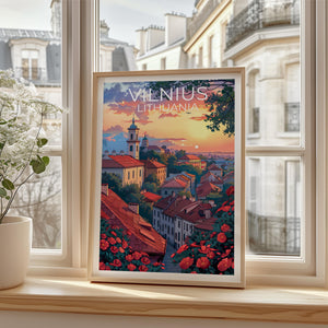 Vilnius Poster - Lithuanian Old Town Rooftops Sunset