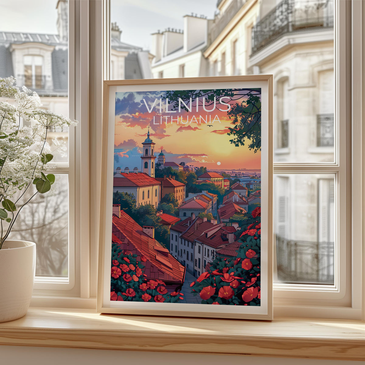Vilnius Poster - Lithuanian Old Town Rooftops Sunset