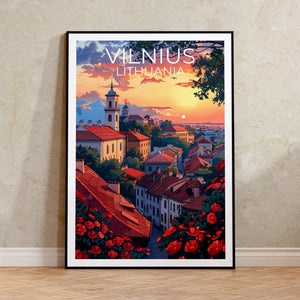 Vilnius Poster - Lithuanian Old Town Rooftops Sunset