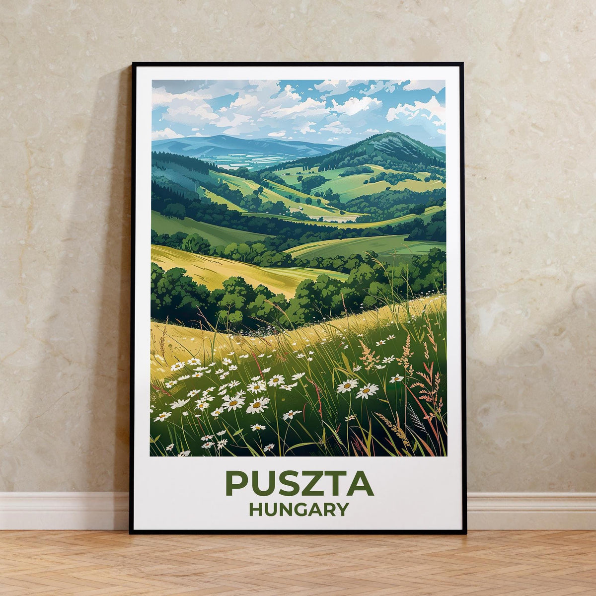 Puszta Hungary Poster, Rolling Hills & Daisy Meadow