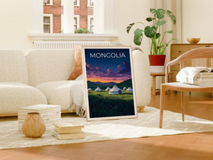 Mongolia Poster – Yurt Camp Grassland Night Sky Art