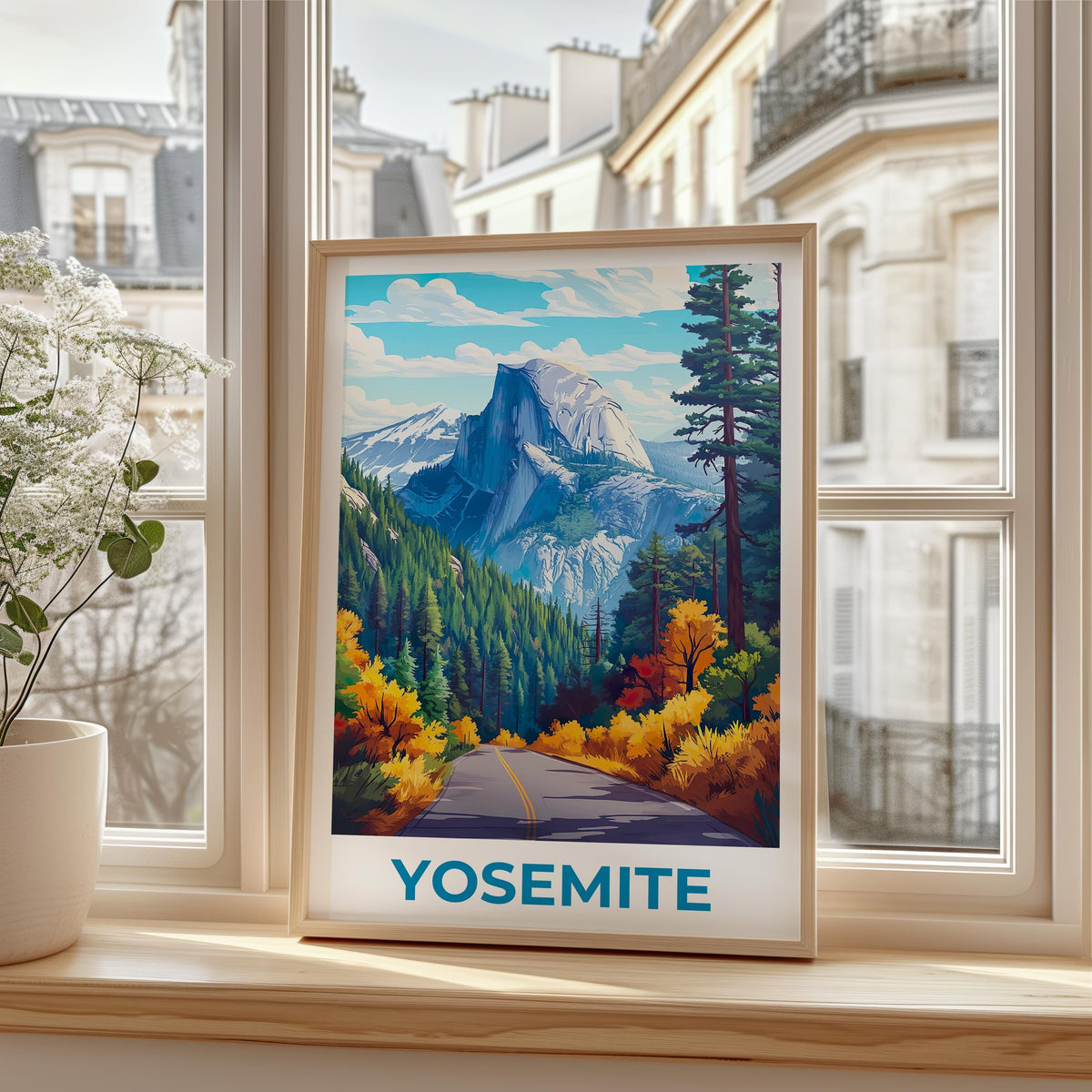 Yosemite Half Dome Poster - Autumn Road Through Pines