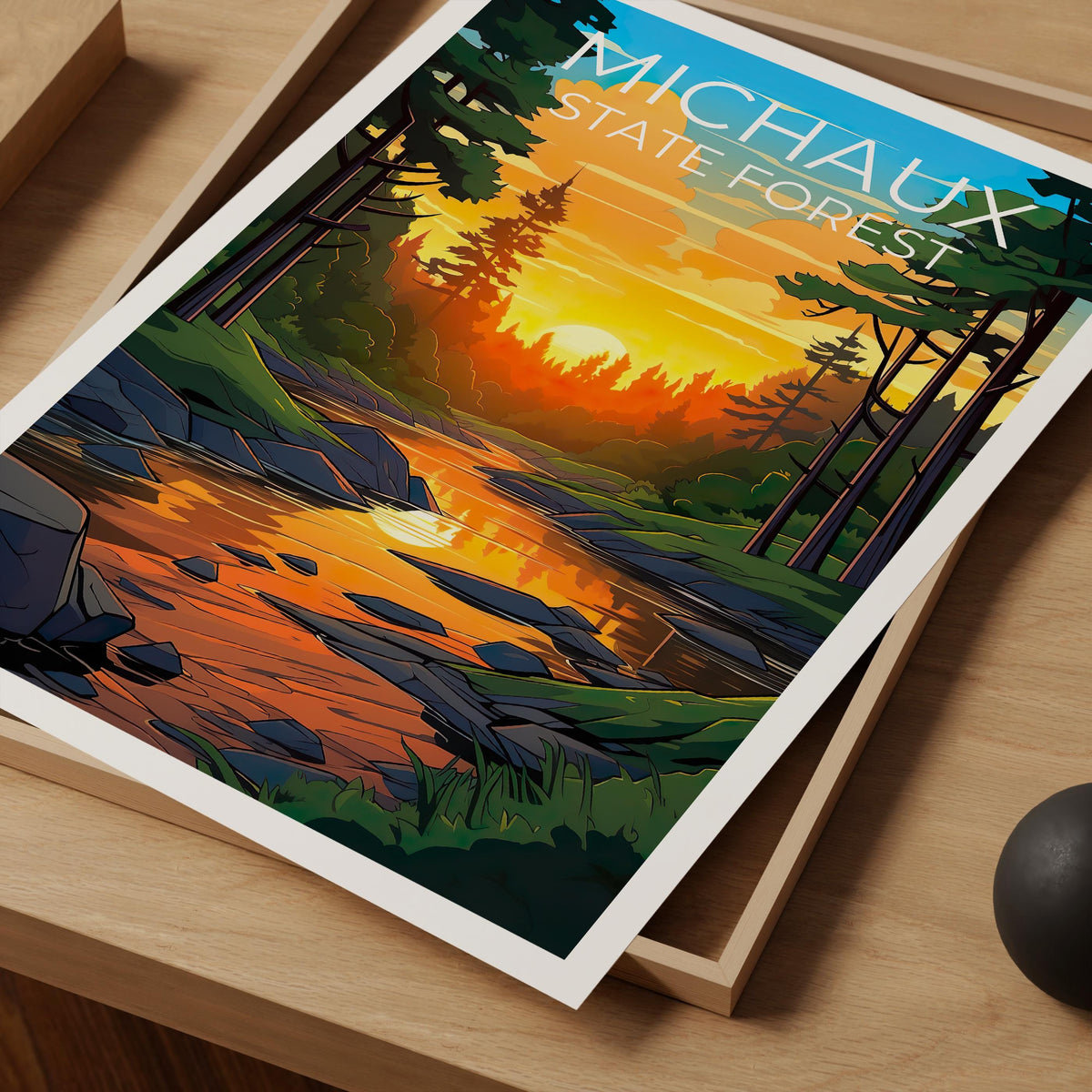 Michaux State Forest Poster – Woodland Stream Sunset Art