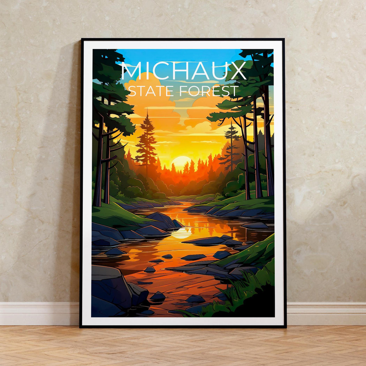 Michaux State Forest Poster – Woodland Stream Sunset Art