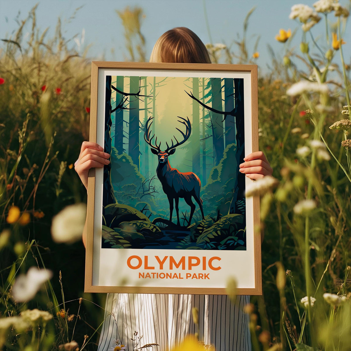 Olympic National Park Elk Poster — Sunset River Art Print