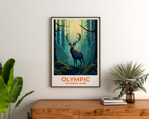 Olympic National Park Elk Poster — Sunset River Art Print