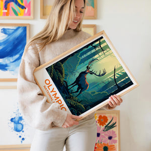 Olympic National Park Elk Poster — Sunset River Art Print