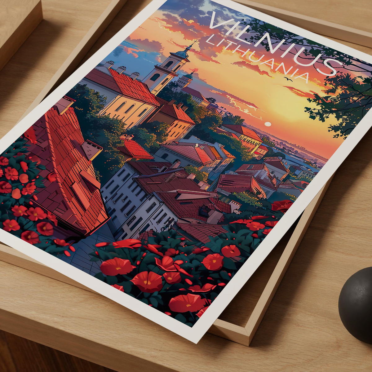 Vilnius Poster - Lithuanian Old Town Rooftops Sunset