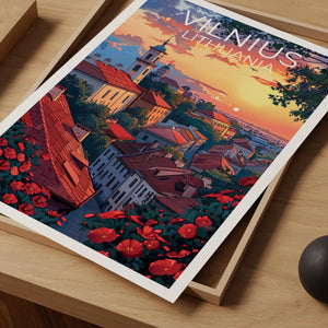 Vilnius Poster - Lithuanian Old Town Rooftops Sunset